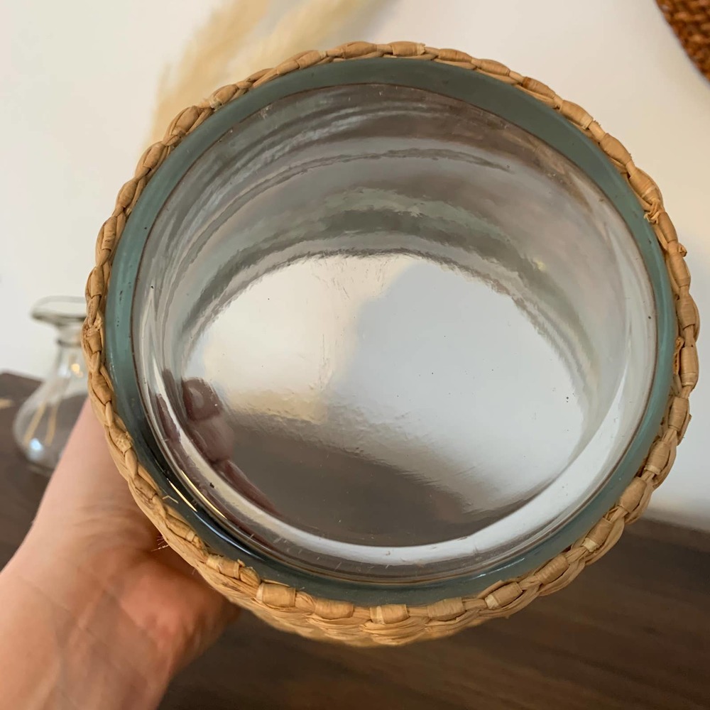 Vintage Wicker Wrapped Glass Planter Vase Boho - Picture 9 of 10